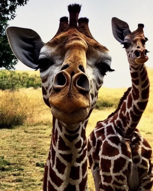 Prompt: a photo of jeff goldblum as a giraffe