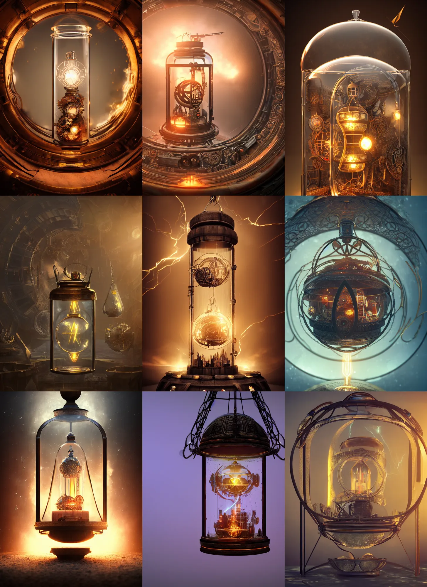 Prompt: stargate inside a steampunk glass jar, hourglass, lightning, intricate detail, volumetric lighting, epic composition, hyper detailed, ultra realistic, sharp focus, octane render, candle, volumetric, ray tracing, artstation trending, cgsociety, sense of awe, swirling mist, 4 k