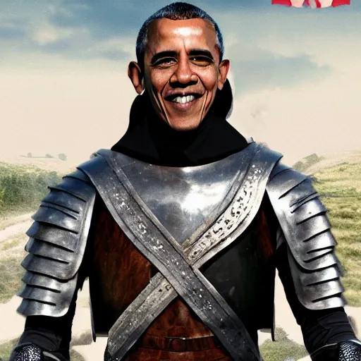 Image similar to barack obama in medieval armor 4k movie poster