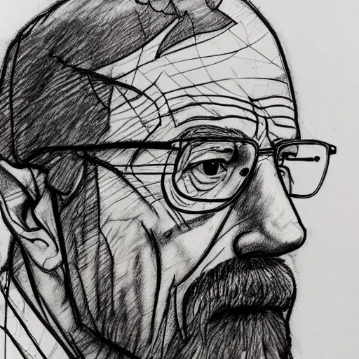 Prompt: a realistic yet scraggly portrait sketch of the side profile of a stern and sophisticated walter white, trending on artstation, intricate details, in the style of frank auerbach, in the style of sergio aragones, in the style of martin ansin, in the style of david aja, in the style of mattias adolfsson