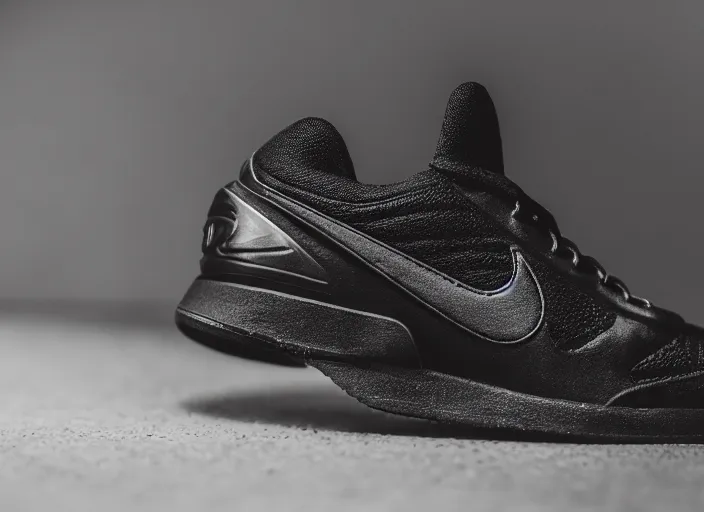 Image similar to product still of Darth Vader signature Nikes, 85mm f1.8