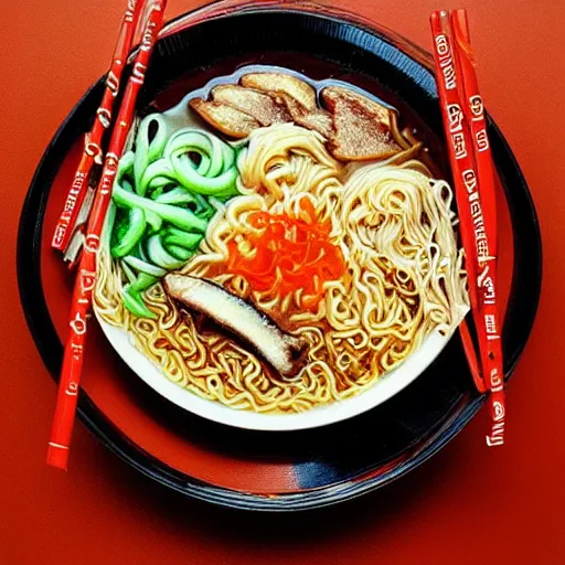 Prompt: Ramen with noodles made of RCA cables!!!!!!!, 35mm film