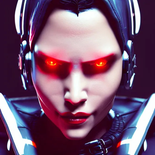 Image similar to evil cyberpunk dark lord, highly detailed, photorealistic portrait, bright studio setting, studio lighting, crisp quality and light reflections, unreal engine 5 quality render