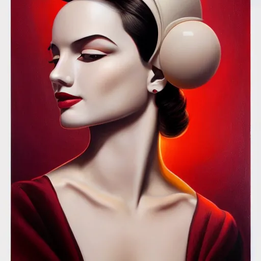 Image similar to art deco skin tone portrait, an ultrafine detailed painting by rafal olbinski, thomas cole, behance contest winner, pop surrealism, detailed painting, very detailed, minimalist, skeuomorphic, airbrush art