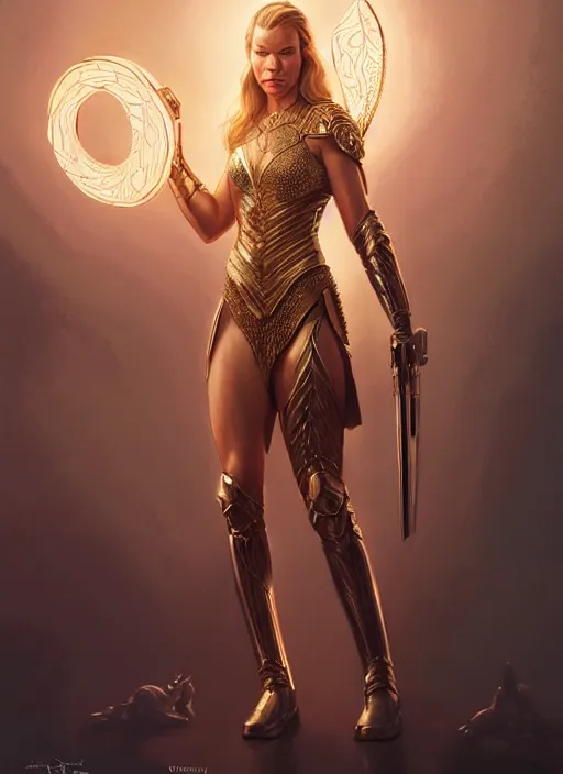 Prompt: anna torv as valkyrie, intricate, elegant, glowing lights, highly detailed, digital painting, artstation, glamor pose, concept art, smooth, sharp focus, illustration, art by artgerm and greg rutkowski, artey freytag