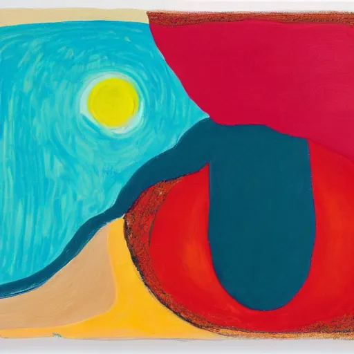 Prompt: doom by etel adnan. the experimental art of the moment when the goddess venus is born from the sea. she is shown standing on a giant clam shell, with her long, flowing hair blowing in the wind. the experimental art is full of light & color, & venus looks like she is about to step into a beautiful, bright future.
