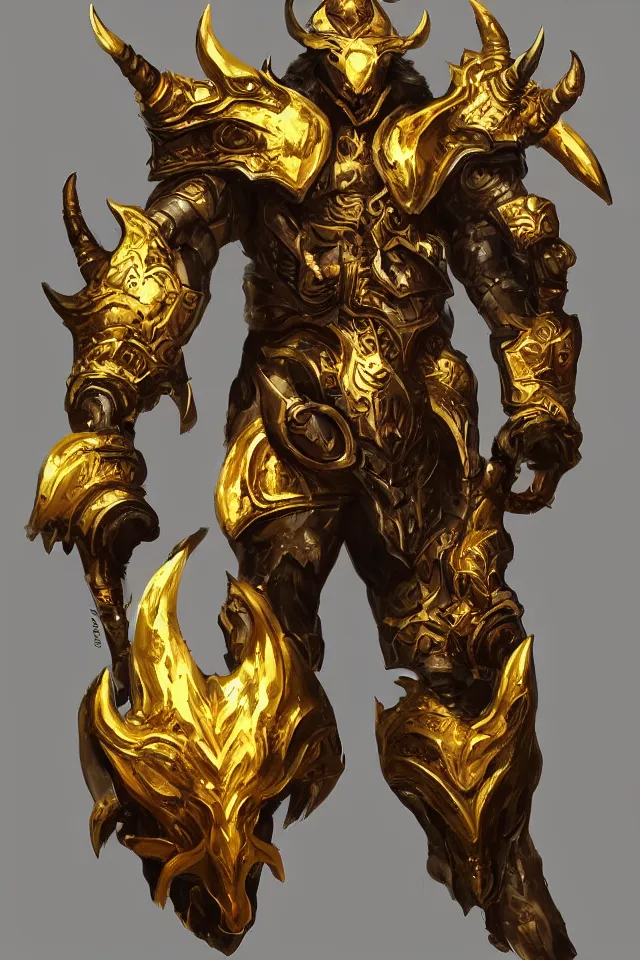 Prompt: concept art of the taurus, golden ox horn, lightingn eye, intricate details, detailed face, detailed armour, artstation, epic pose, ambient light