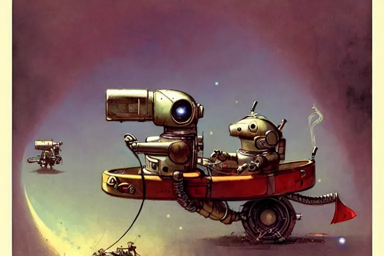 Image similar to adventurer ( ( ( ( ( 1 9 5 0 s retro future robot android mouse rv rocket sled robot. muted colors. ) ) ) ) ) by jean baptiste monge!!!!!!!!!!!!!!!!!!!!!!!!! chrome red