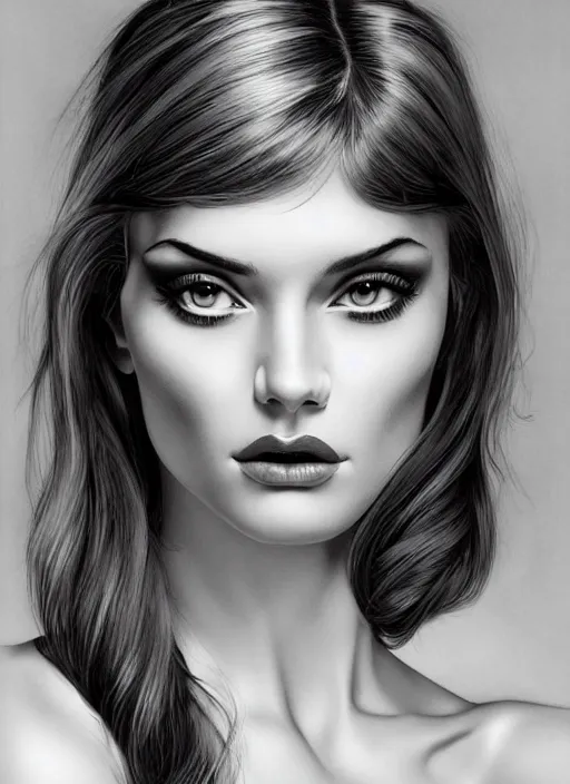 Image similar to a gorgeous female, photo by helmut newton, realistic, smooth face, perfect eyes, symmetrical, full body shot, wide angle, sharp focus, 8 k high definition, insanely detailed, intricate, elegant, art by artgerm