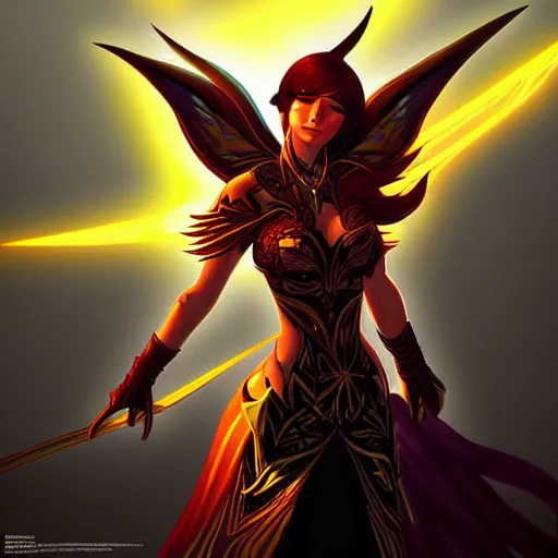 Image similar to guild wars 2, Phoenix, god rays, digital art, high detail by artgerm