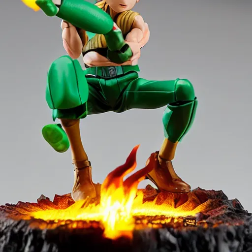 Image similar to gon freecss making a fireball, action figure, studio lighting, product shoot, hunterxhunter