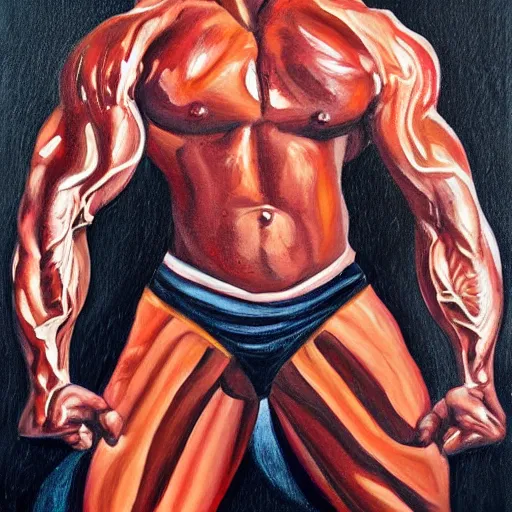 Image similar to a painting of a muscular man posed for a photoshoot,