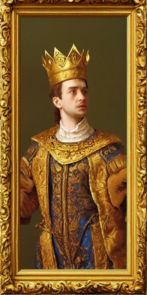 Prompt: royalty king in renaissance outfit and gold crown, painting, canvas, art by eldarzakirov, smooth, sharp focus