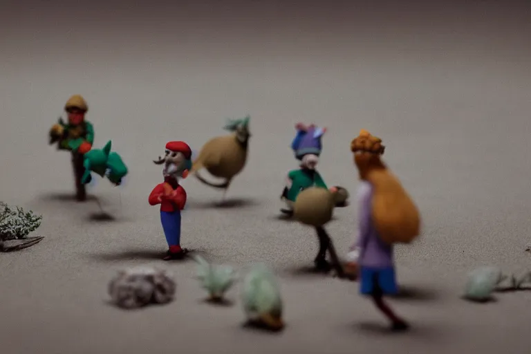 Image similar to cinematic screenshot of a stop motion claymation film about a wacky adventure starring george r r martin, shallow depth of field, 1 8 mm, f 1. 8