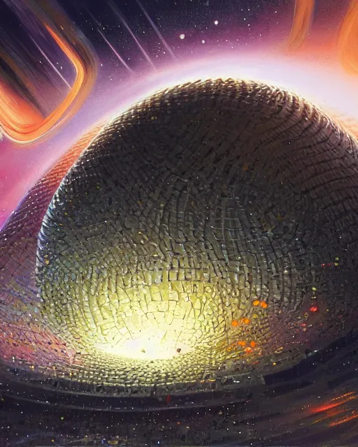 Prompt: universe in a grain of sand, abstract art, masterpiece, dyson sphere, vibrant, unique environment, high quality, 4 k, high detail, trending on artstation, art by gordon freeman, john berkey, dan luvisi