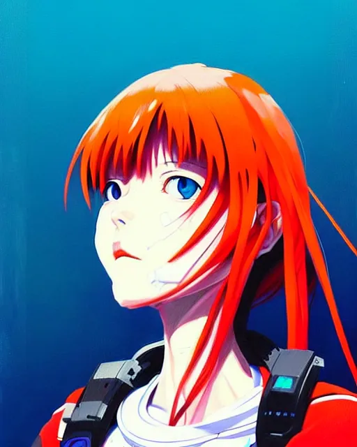 Image similar to a ultradetailed portrait painting of a asuka from evangelion, by conrad roset, greg rutkowski and makoto shinkai trending on artstation