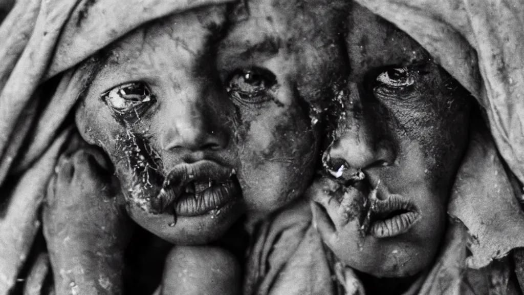 Image similar to 1984 Ethiopian famine and drought, moody, dark, portrait picture, movie scene, hd, 4k