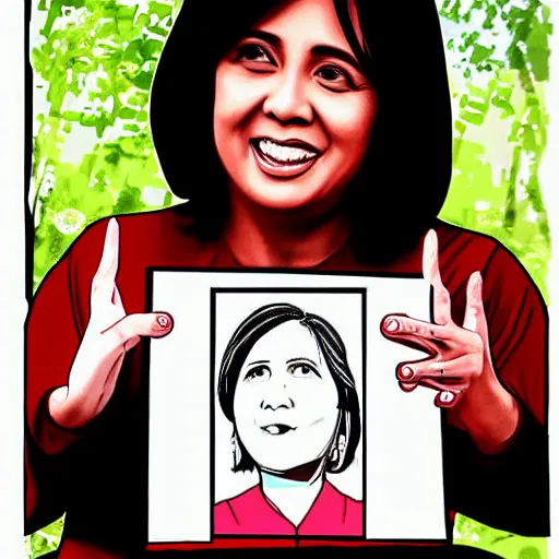 Prompt: digital art of leni robredo in a public speaking, drawn by derpixon,