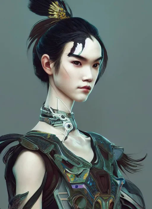 Image similar to symmetry!! portrait of tao okamoto in the style of horizon zero dawn, machine face, intricate, elegant, highly detailed, digital painting, artstation, concept art, smooth, sharp focus, illustration, art by artgerm and greg rutkowski and alphonse mucha, 8 k