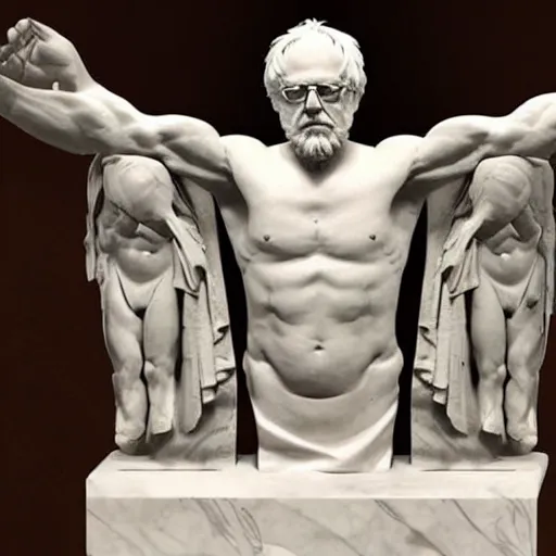 Prompt: The Hellenic marble sculpture of Bernie Sanders is a realistic representation of human anatomy, perfect anatomy, detailed sculpture, and has chiseled muscles that resemble God's.