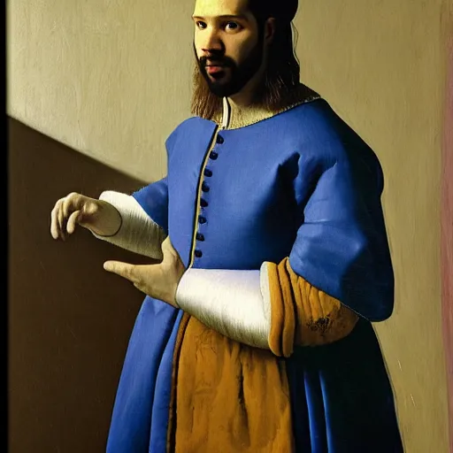 Image similar to a painting of drake in knights armor by vermeer