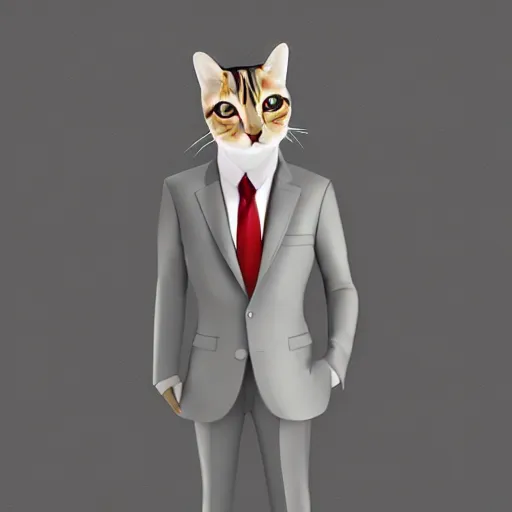 Prompt: digital art of anthromorphic cat wearing a suit