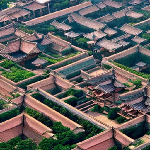 Prompt: joseon dynasty kingdom, architecture, beautiful, aerial view