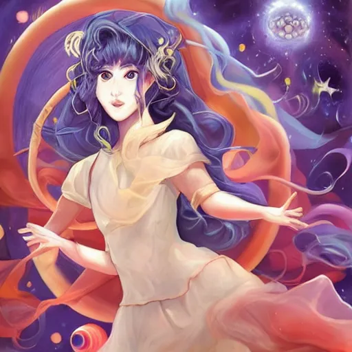 Image similar to https://cdn.discordapp.com/attachments/993896480127582278/1004237493362757712/worstimever_a_Celestial_goddess_of_time_and_space_floating_in_t_370075ae-41e7-4193-812c-4c69b13b9732.png