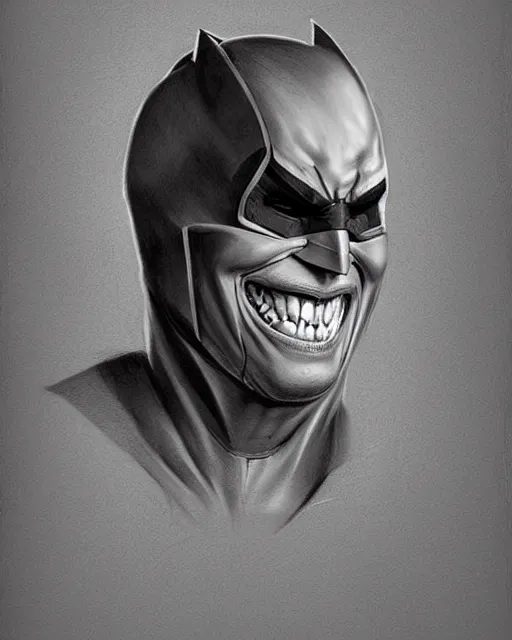 Prompt: a hyperrealistic portrait pencil sketch from a picture, of Gary Busey, smiling teeth, dressed as Batman by Peter Mohrbacher, technical drawing, blueprint diagram, trending on artstation