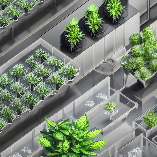 Image similar to bustling economy clean minimalist retail cannabis leaf pot plants, aussie, illustrated, environment portrait by steve hanks, australia 3 d axometric render still by pixar