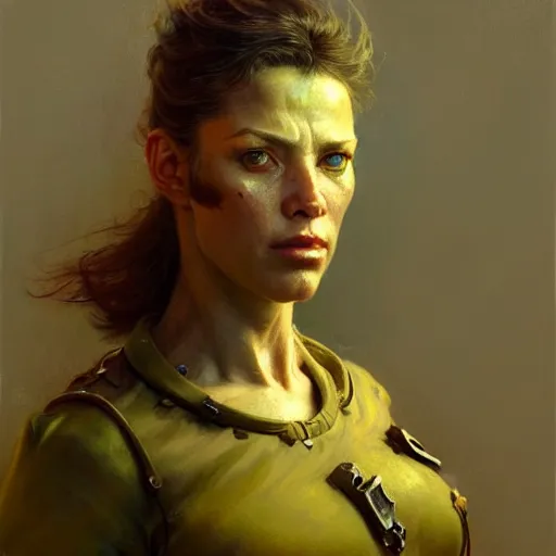 Image similar to highly detailed portrait of a fallout 5 female protagonist. d & d. art by donato giancola, eugene delacroix, ruan jia, carl larsson, peter mohrbacher. trending on artstation, intricate details, energetic composition, golden ratio, concept art, illustration, elegant art, global illumination