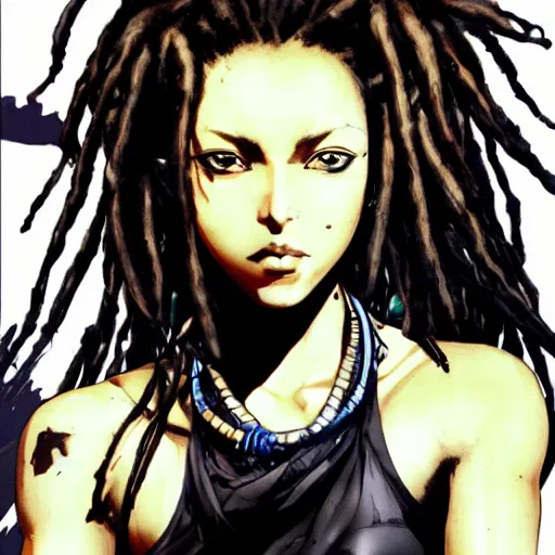 Image similar to beautiful dark - skinned woman with dreadlocks, yoji shinkawa