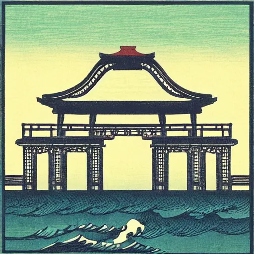 Prompt: “ west pier in brighton in the style of a woodblock print by the japanese ukiyo - e artist hokusai ” n 9