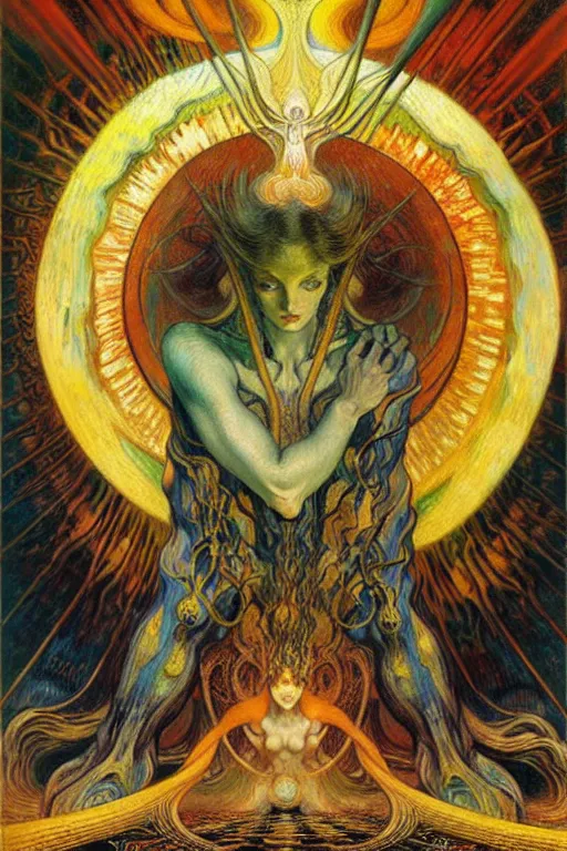 Image similar to Divine Chaos Engine by Karol Bak, Jean Delville, William Blake, and Vincent Van Gogh, symbolist, visionary