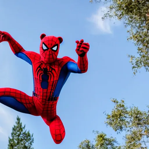 Prompt: high-res photo of a ted bear as Spider Man