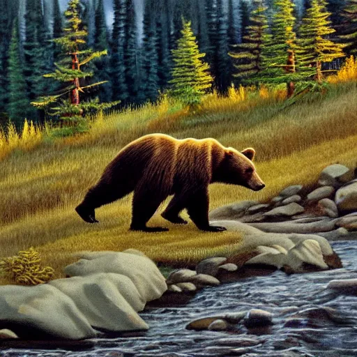 Prompt: bear hunting in pacific northwest, mountains, alpine, realistic