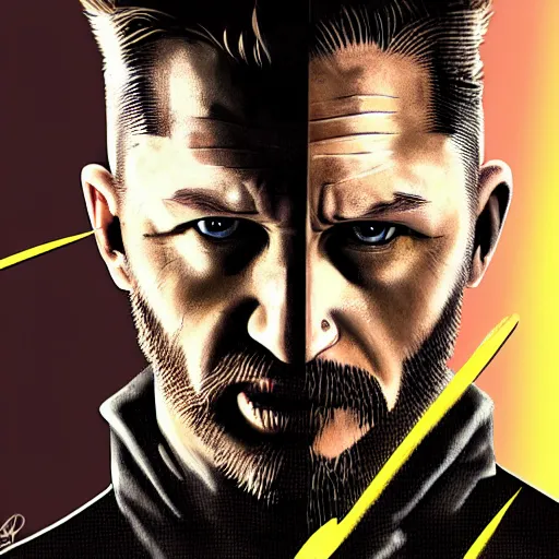 Image similar to Tom Hardy in wolverine suit Digital art 4K quality Photorealism