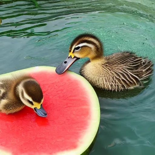 Image similar to ducklings in a watermelon pool