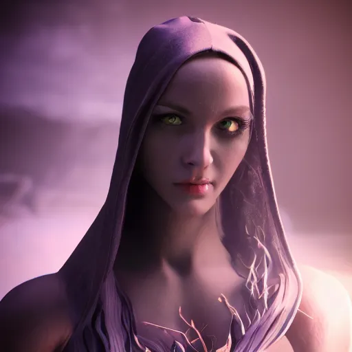 Image similar to beautiful dark sorceress female, 3d render, cinematic shot, hyper realistic