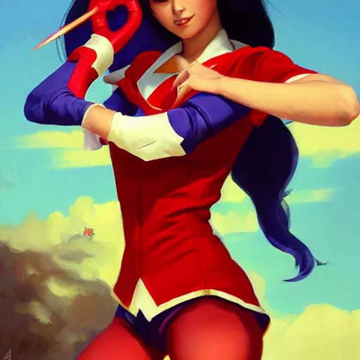 Image similar to greg manchess portrait painting of sailor mars as overwatch character, medium shot, asymmetrical, profile picture, organic painting, sunny day, matte painting, bold shapes, hard edges, street art, trending on artstation, by huang guangjian and gil elvgren and sachin teng