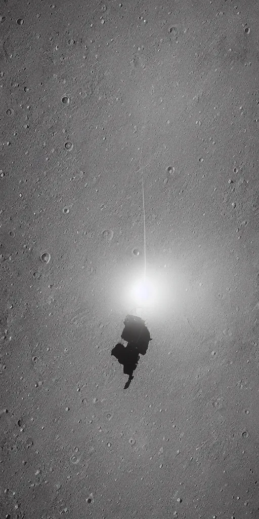 Prompt: super high resolution portrait, chinese astronaut landing on the moon, backlight, background is lunar crater, earth, sky, meteorite crater, lunar module, f 3 2, high detail.