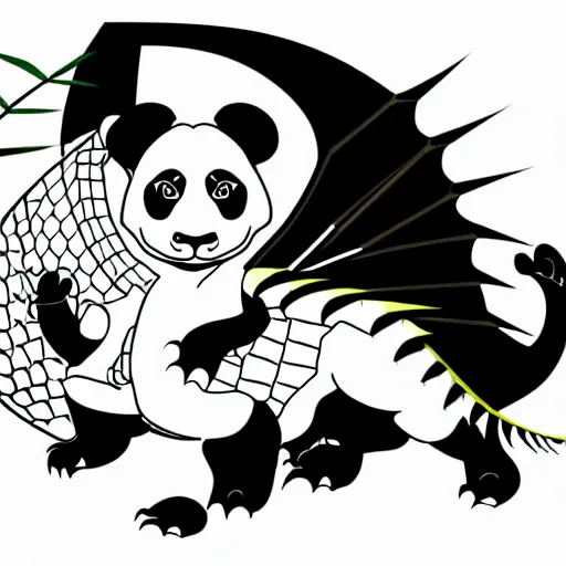 Image similar to vector art of welsh dragon and panda mixed, intercrossed, chimera, adobe illustrator