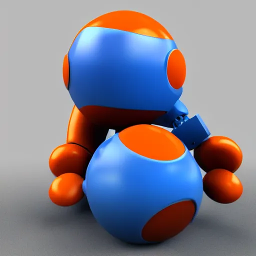 Prompt: ugly decomposing stupid complex sphere blue and orange robot with arms and legs and big eyes, 3d render