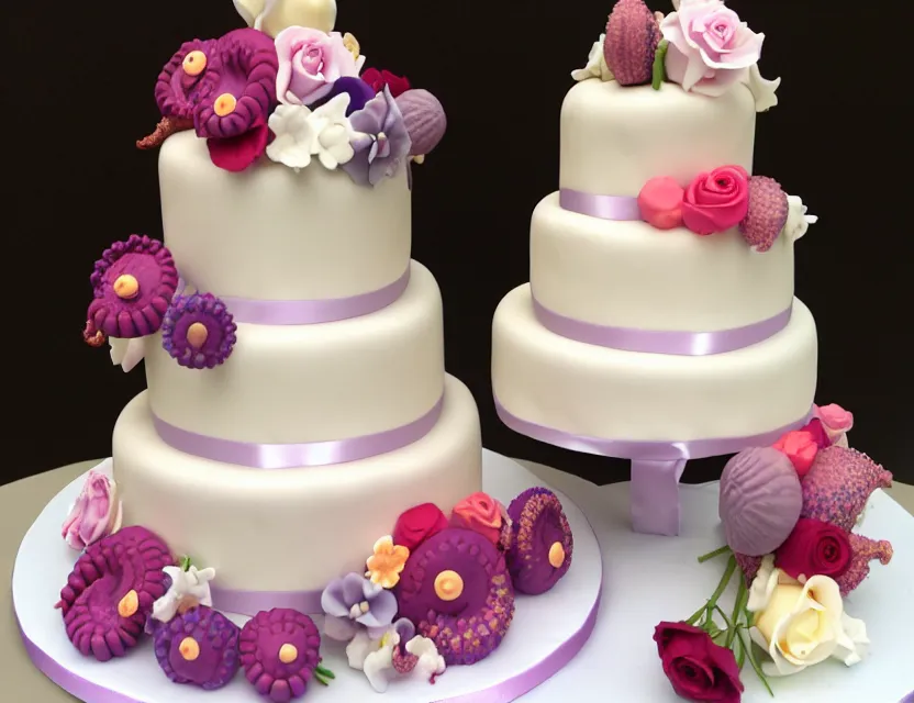 Prompt: octopus wedding cake in flowers