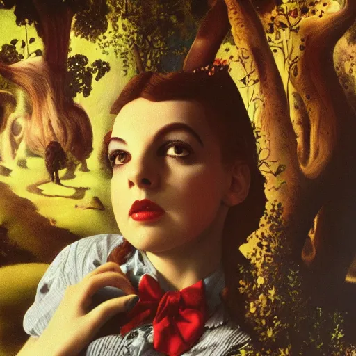Image similar to portrait of alice in wonderland who looks like a young judy garland by salvador dali, detailed matte painting, 8 k resolution
