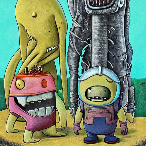 Image similar to adventure time with finn and jake painting by h. r. giger