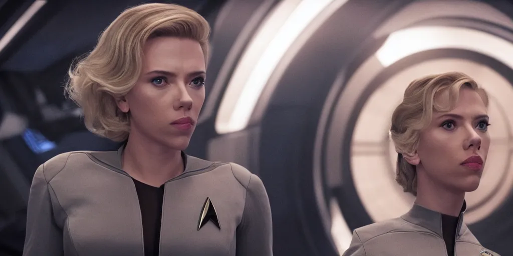 Prompt: Scarlett Johansson is the captain of the USS Enterprise in the new Star Trek movie