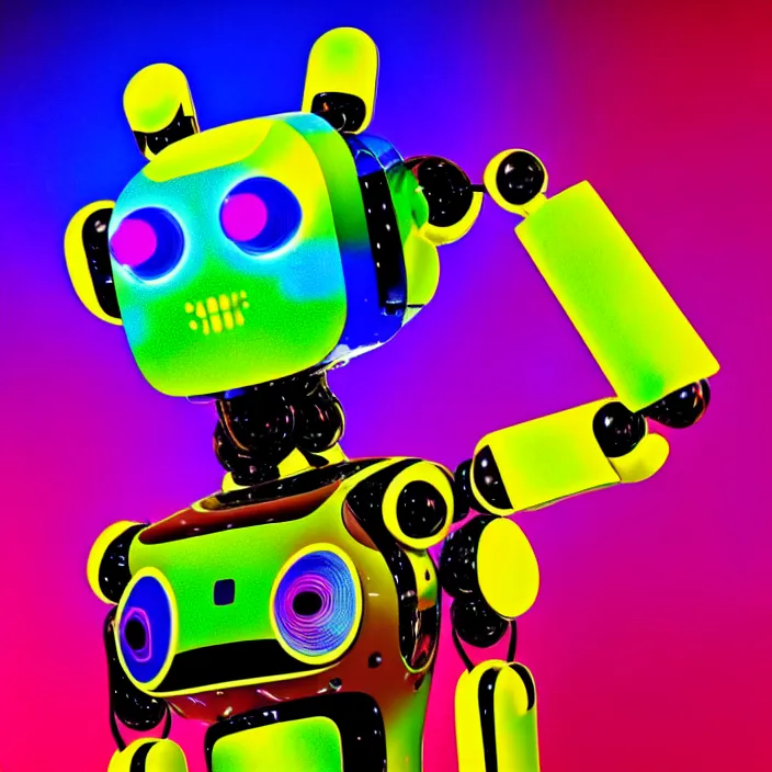 Prompt: a furry robot generating beautiful music, experimental, abstract, colorful, vivid