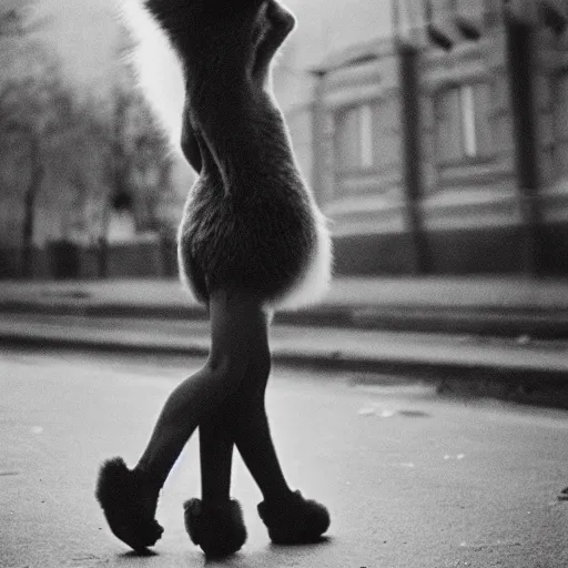 Image similar to 35mm photo of a Soviet era catgirl with floofy ears and a fluffy tail