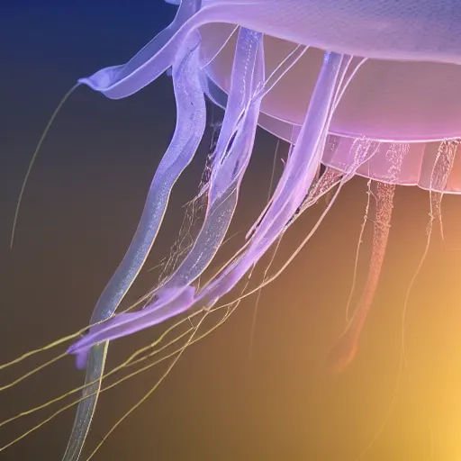 Prompt: jellyfish growing form tree branch,C4d,8k cleaning future ,highly quality penetrating feeling bright light